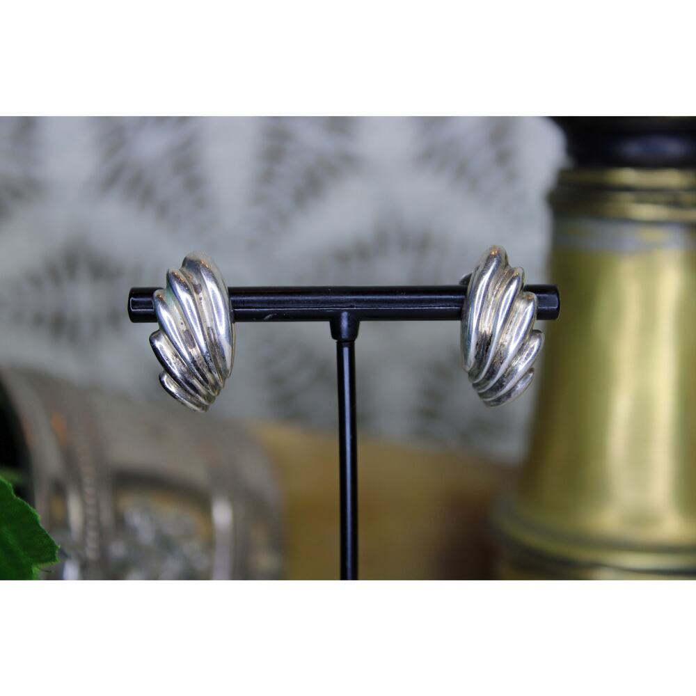 Chris Signed Sterling Silver Molded Angel Wing Post Earrings